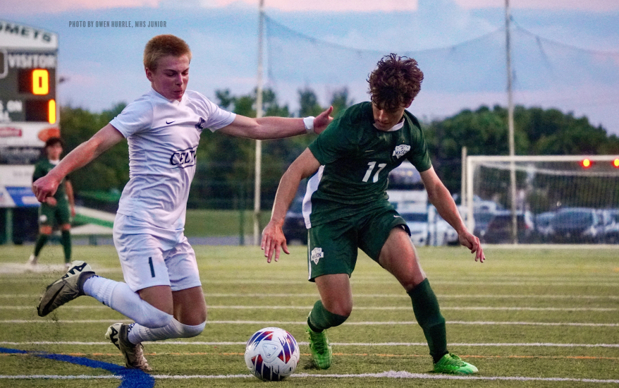 Two soccer players playing